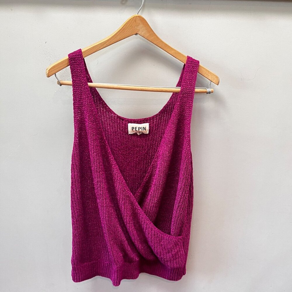 Anthropologie Pepin Fuchsia Knit Sleeveless Wrap Tank Top S‎